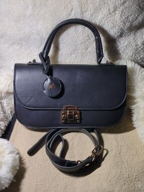 Anne Klein Black Satchel with Gold Hardware